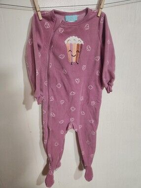 Pekkle Pink/Purple Popcorn Fleece Footed Sleeper Pajamas Size 2T